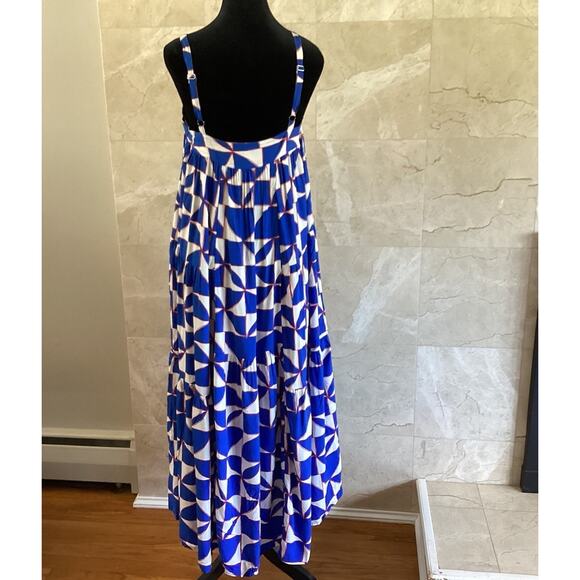 Abel The Label Anthropologie Tier Maxi Dress Small Blue Geometric Boho Oversized - Picture 9 of 12